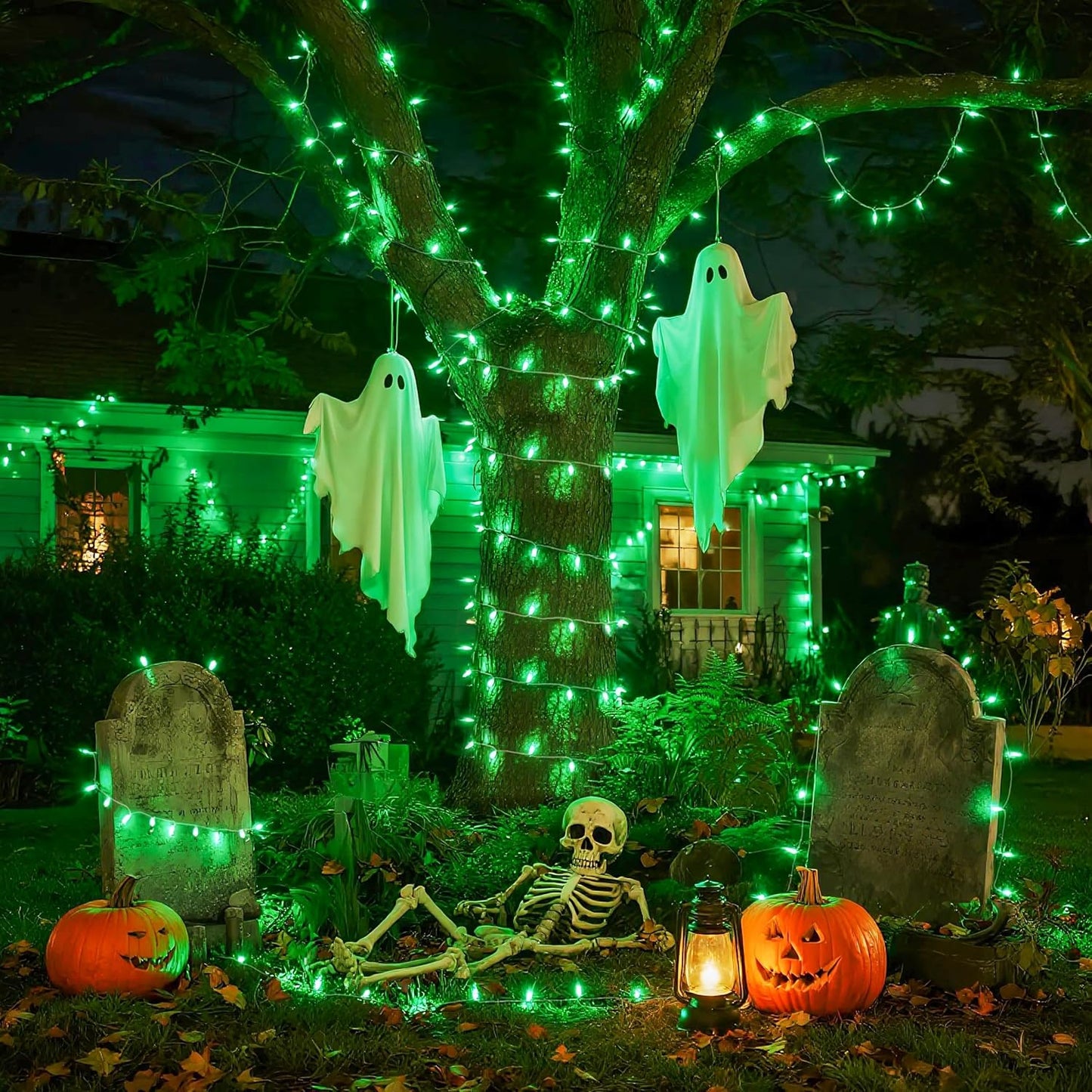 JMEXSUSS Connectable 100 LED Green Halloween Lights, 8 Modes Plug-in Green Christmas Lights Indoor