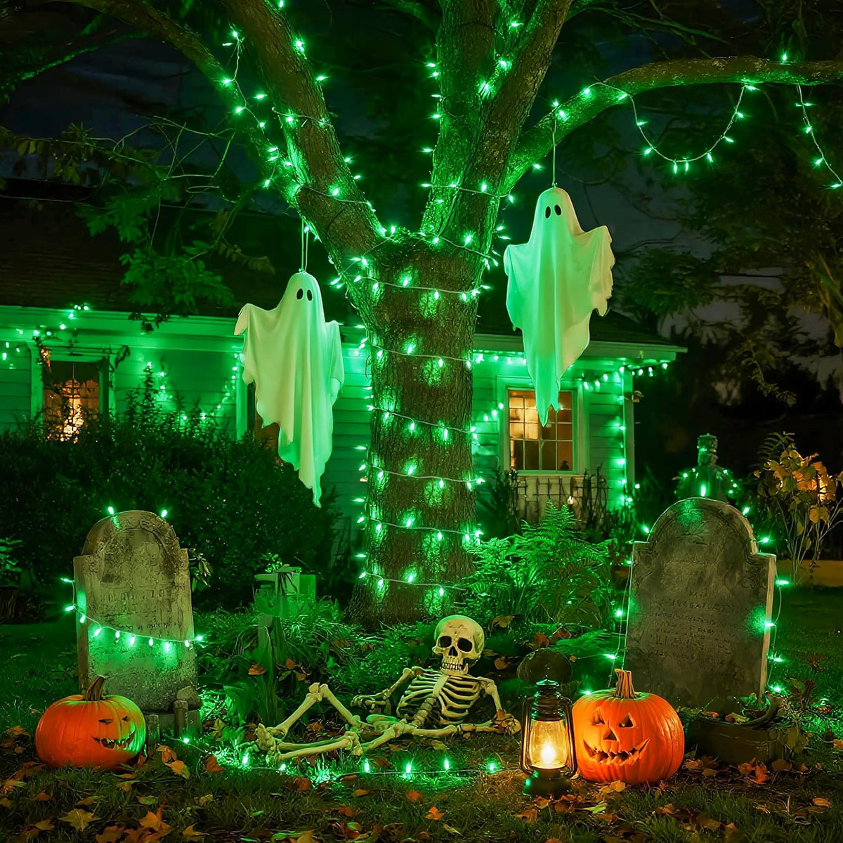 JMEXSUSS Connectable 100 LED Green Halloween Lights, 8 Modes Plug-in Green Christmas Lights Indoor