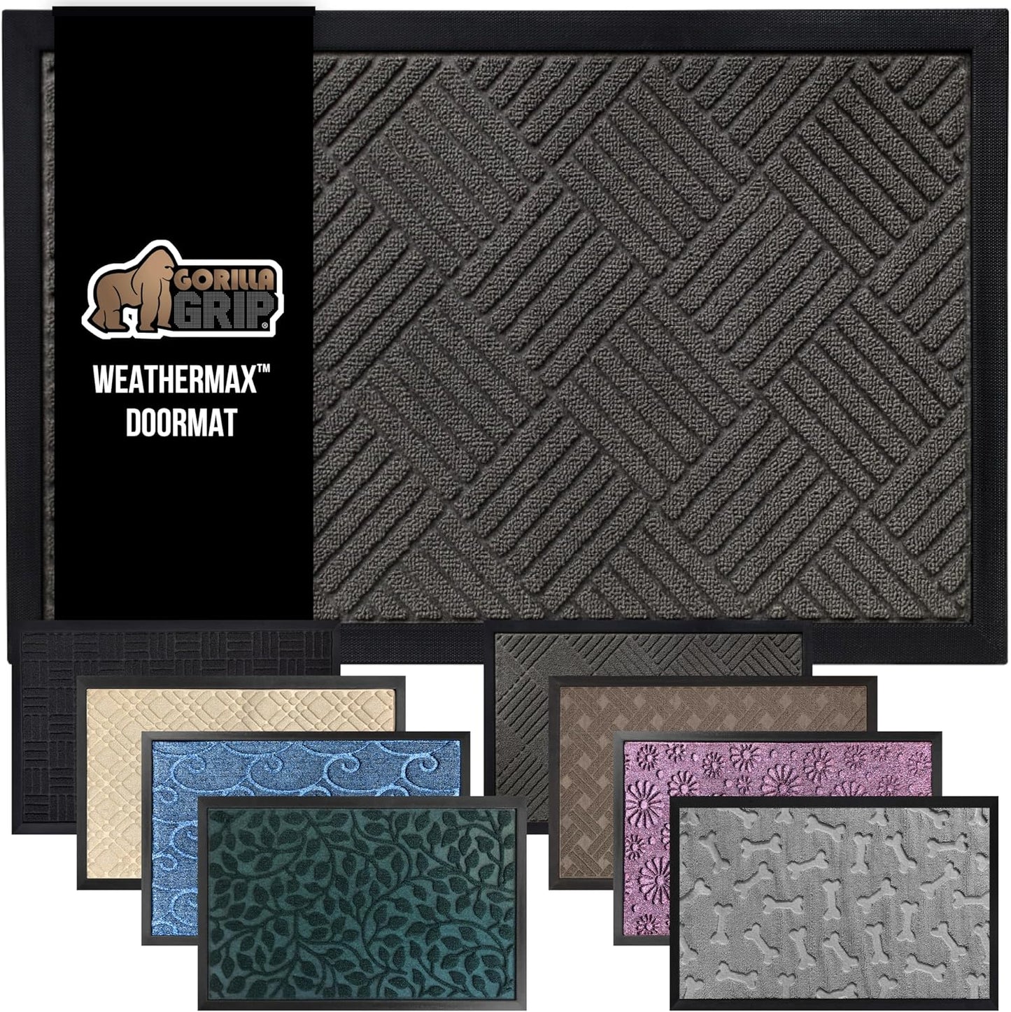 GORILLA GRIP 100% Waterproof All-Season WeatherMax Doormat 35x23, US Designed Natural Rubber, Stain