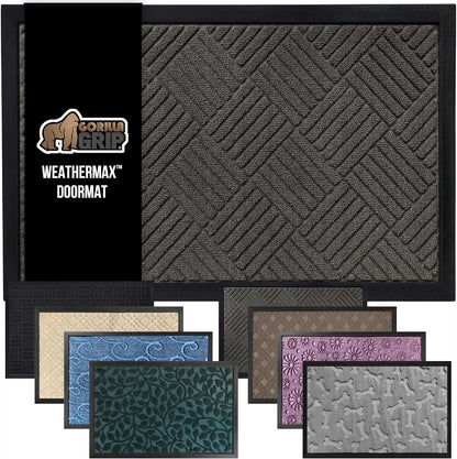 GORILLA GRIP 100% Waterproof All-Season WeatherMax Doormat 35x23, US Designed Natural Rubber, Stain
