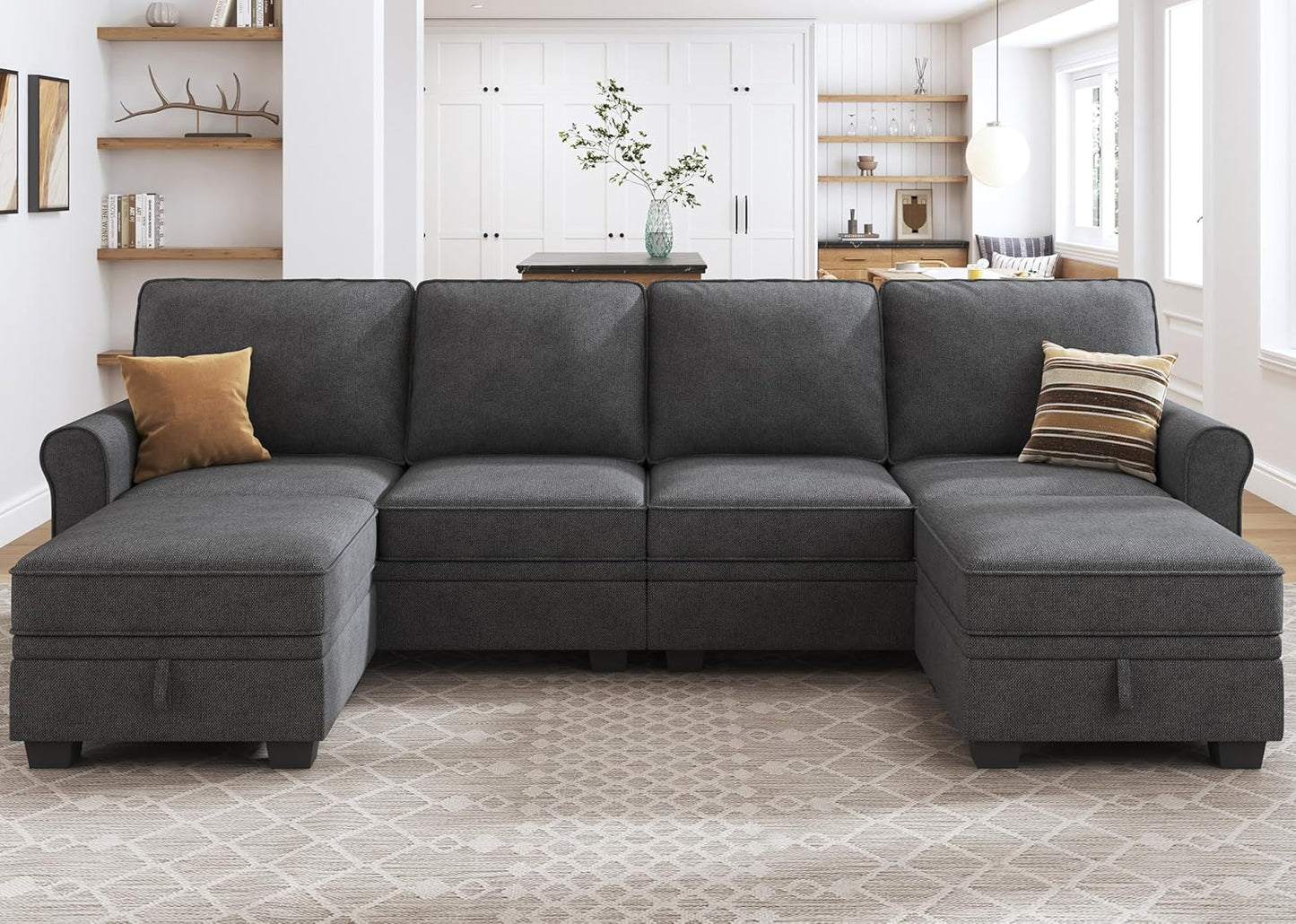 HONBAY Sectional Sofa with Storage Seat U Shaped Couch with Reversible Chaise Convertible Sectional