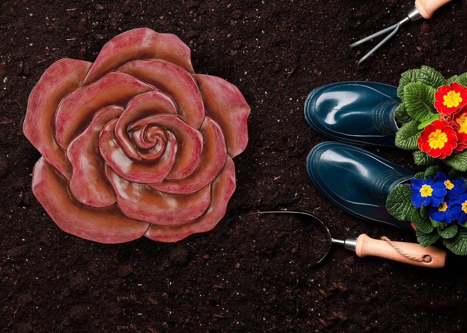 NAT & Jules Rose Flower Shaped Dimensional Indoor Outdoor 12 inch Cast Resin Decorative Garden