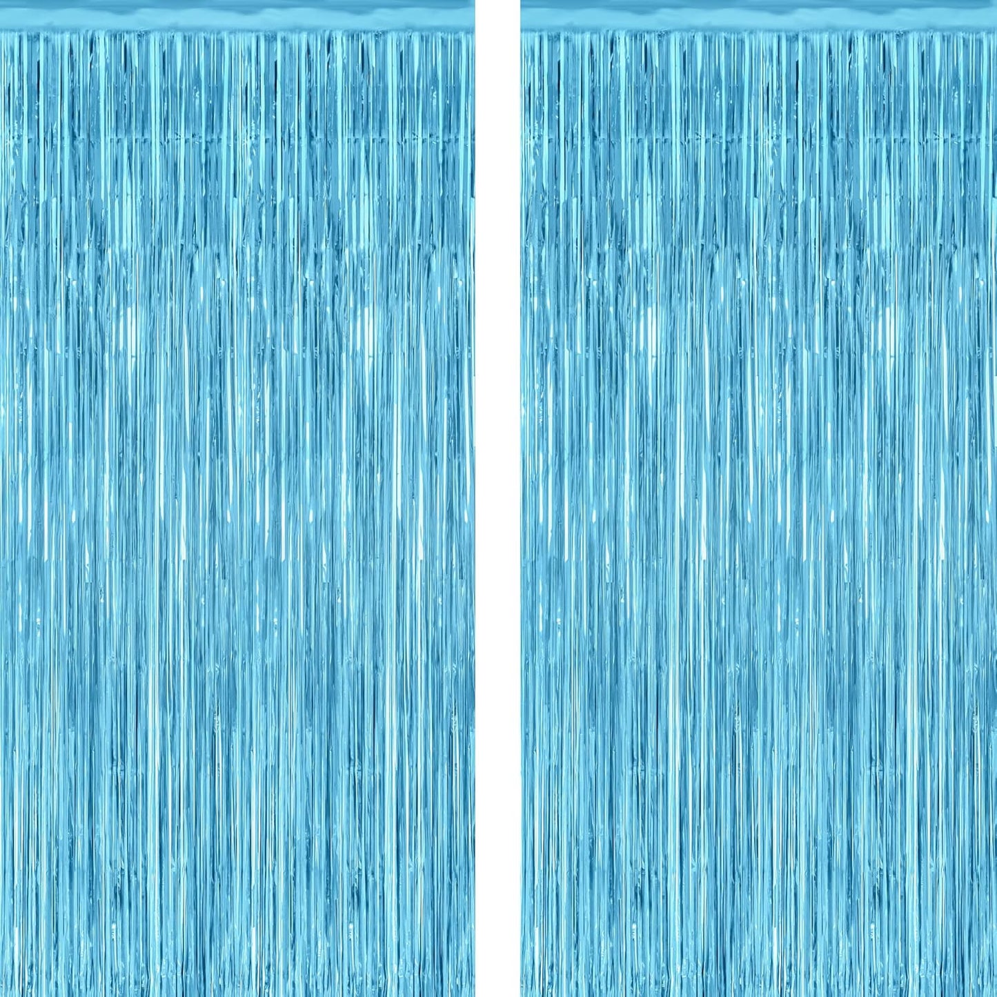 2 Pack Backdrop Curtains, 3.28 Feet x 7.05 Feet Sky Blue Tinsel Backdrop, Metallic Fringe Curtains