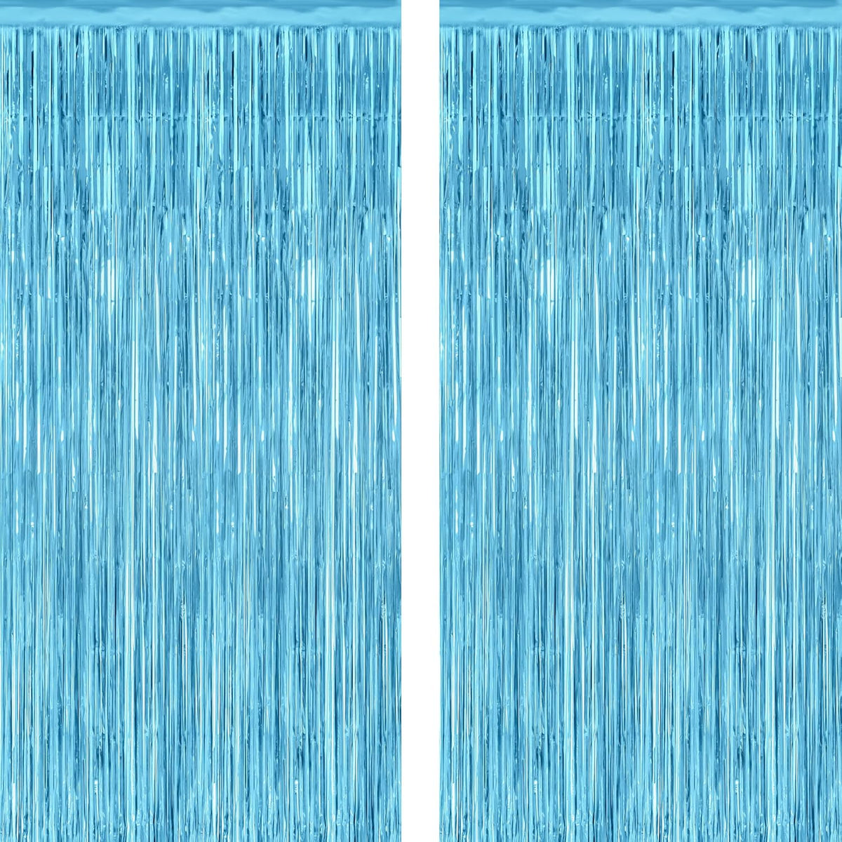 2 Pack Backdrop Curtains, 3.28 Feet x 7.05 Feet Sky Blue Tinsel Backdrop, Metallic Fringe Curtains