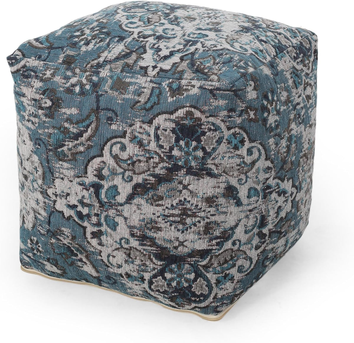 GDFStudio Boho Handmade Fabric Cube Pouf Ottoman Foot Stool - Bean Bag Floor Chair - Foot Rest