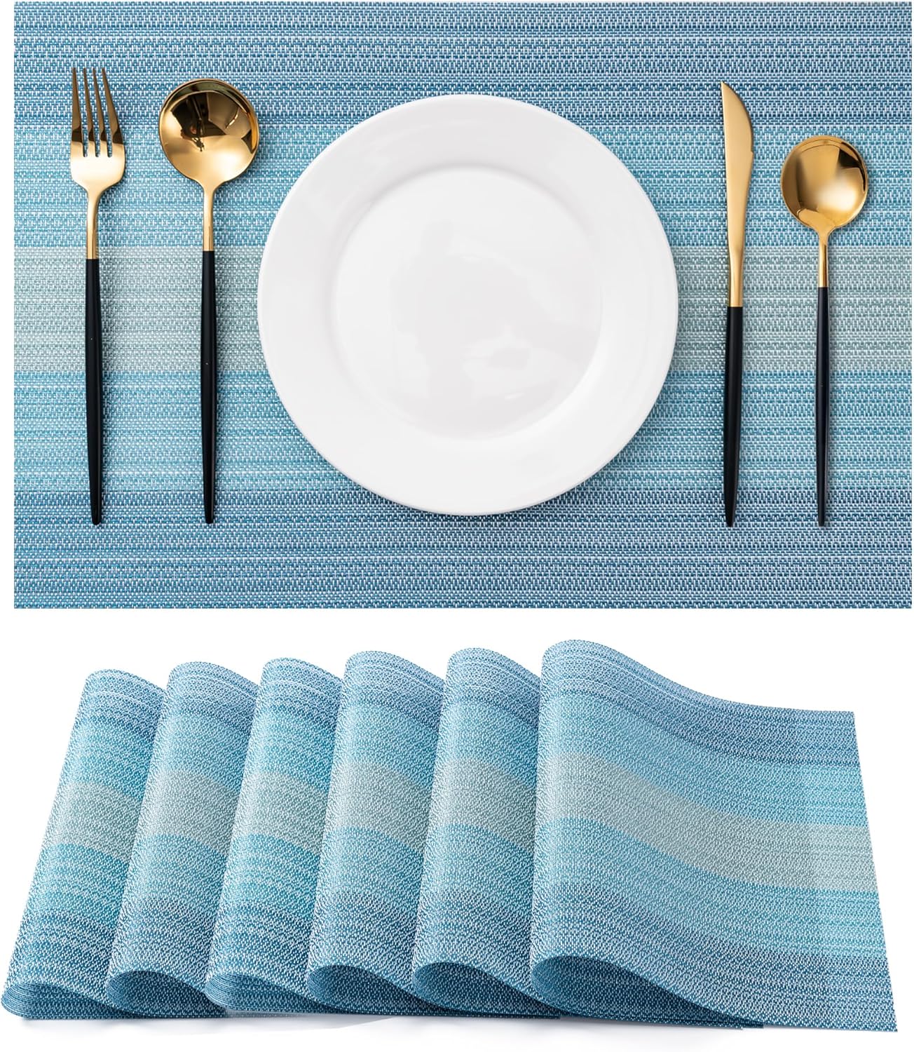 CADONO Placemats Set of 6 Washable Indoor/Outdoor Vinyl Place Mats for Dining Table Durable