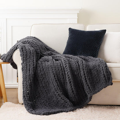Battilo Chunky Knit Throw Blanket, Soft and Thick Chenille Throw Blanket, 50"x60" Handmade Cable