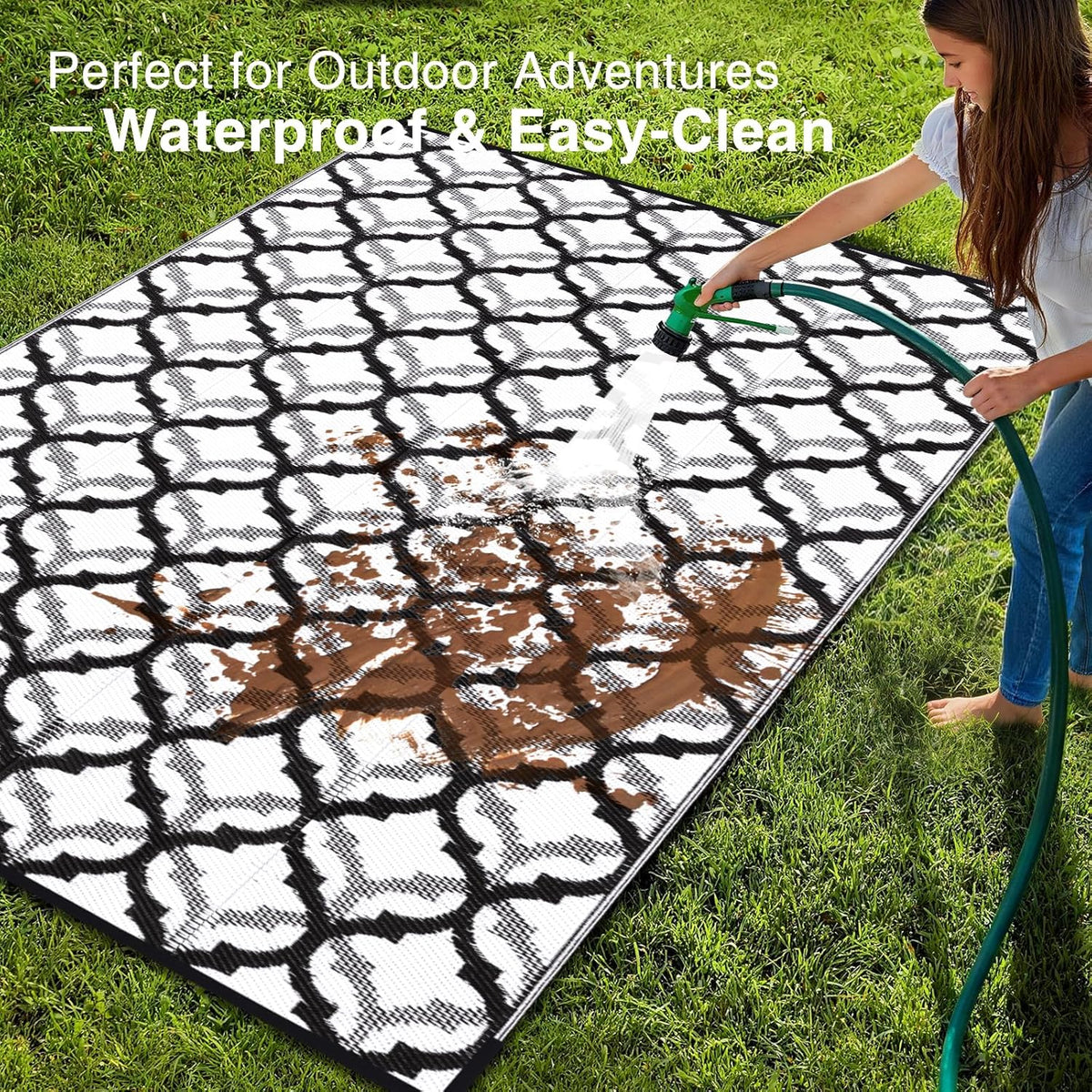 OLANLY Reversible Outdoor Rug 9x12 ft Clearance, Waterproof Outdoor Plastic Straw Rug with