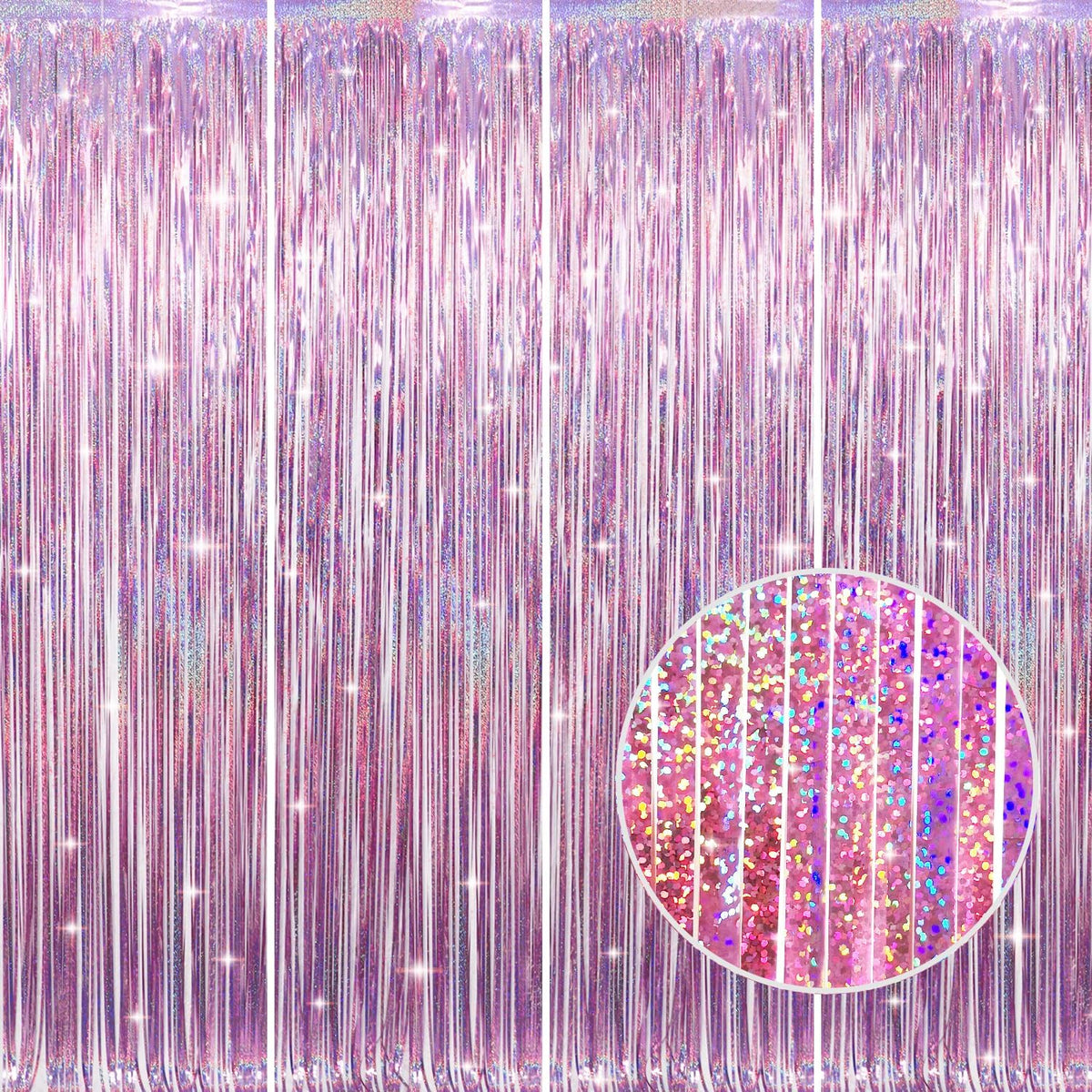 GOER 3.2 ft x 8.2 ft Metallic Tinsel Foil Fringe Curtains Party Photo Backdrop Party Streamers for