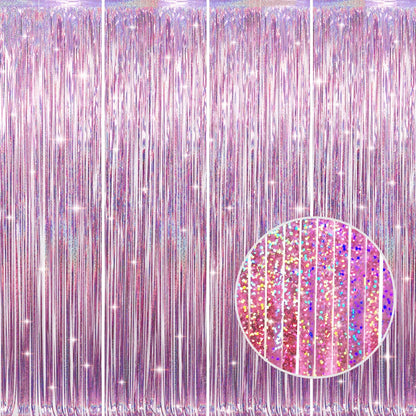 GOER 3.2 ft x 8.2 ft Metallic Tinsel Foil Fringe Curtains Party Photo Backdrop Party Streamers for