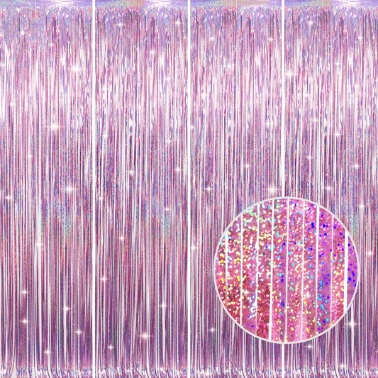 GOER 3.2 ft x 8.2 ft Metallic Tinsel Foil Fringe Curtains Party Photo Backdrop Party Streamers for