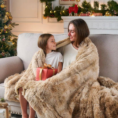GONAAP Fuzzy Faux Fur Throw Blanket Queen Size Tie-dye Beige Super Soft Cozy Plush Fuzzy Shaggy
