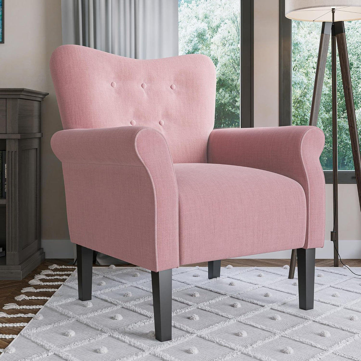 BELLEZE Modern Accent Chair for Living Room, High Back Armchair with Wooden Legs, Upholstered