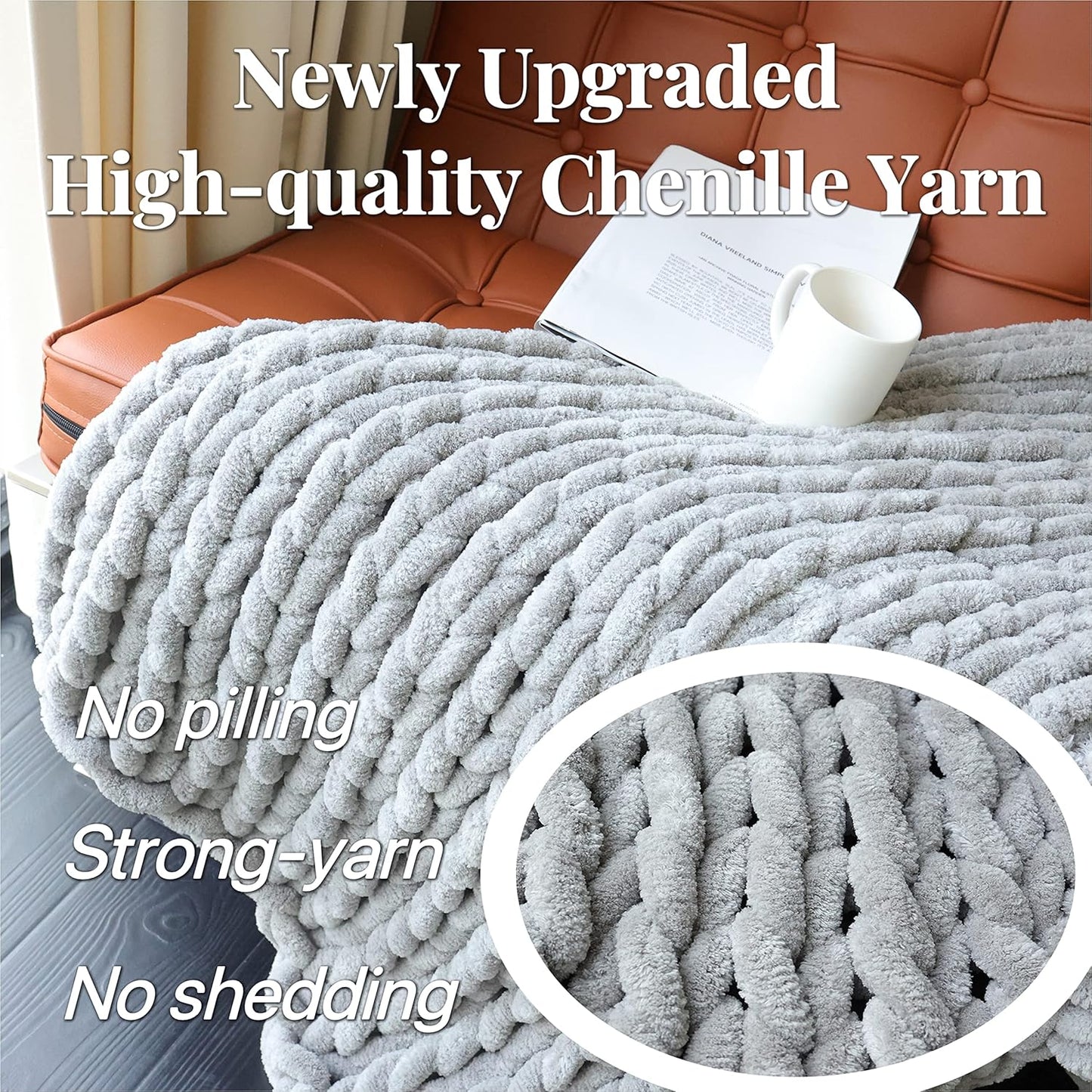 Maetoow Chenille Chunky Knit Blanket Throw （50×60 Inch）, Handmade Warm & Cozy Blanket Couch, Bed