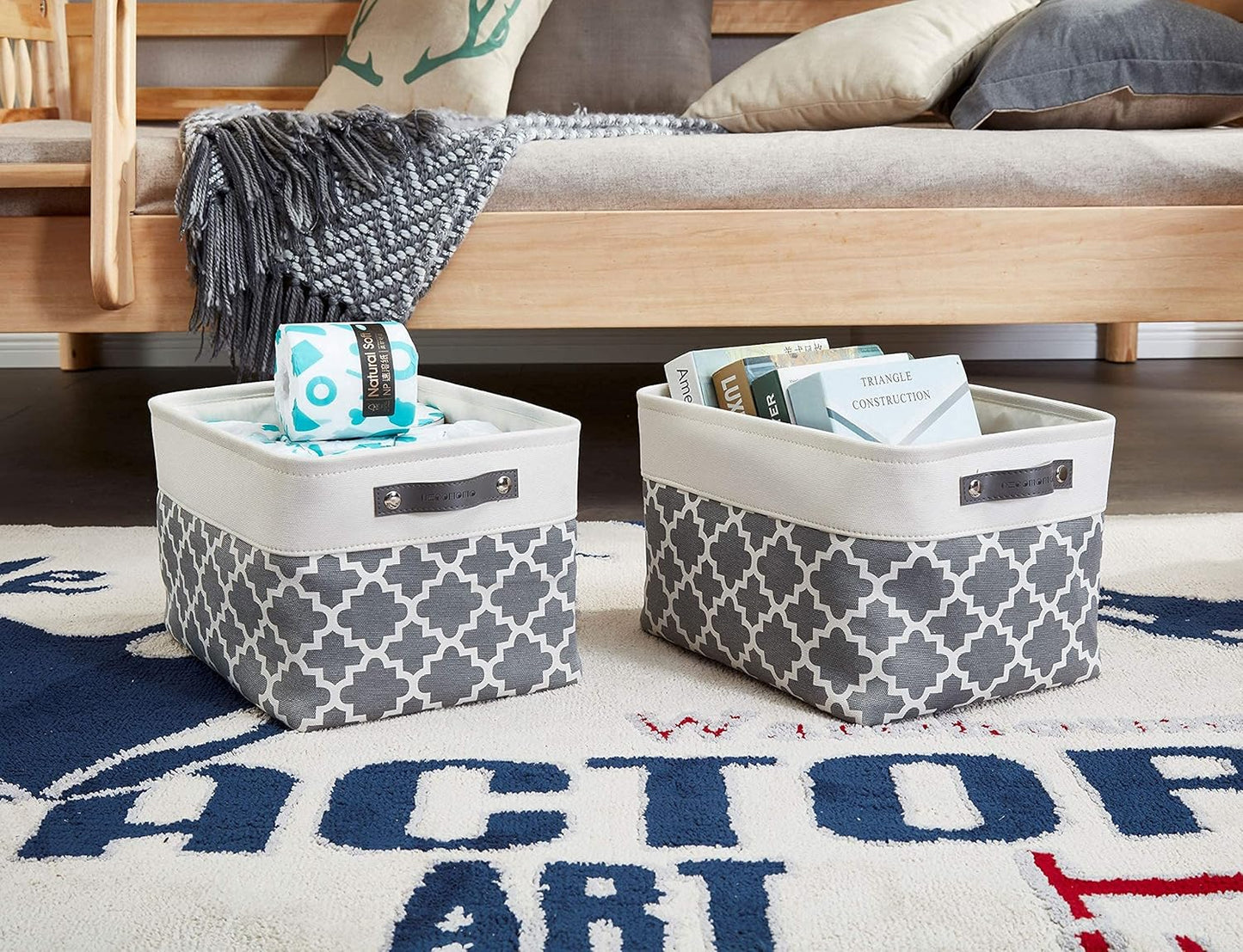 DECOMOMO Grey Storage Bins Fabric Storage Baskets for Shelves, Linen Closet Organization Toys