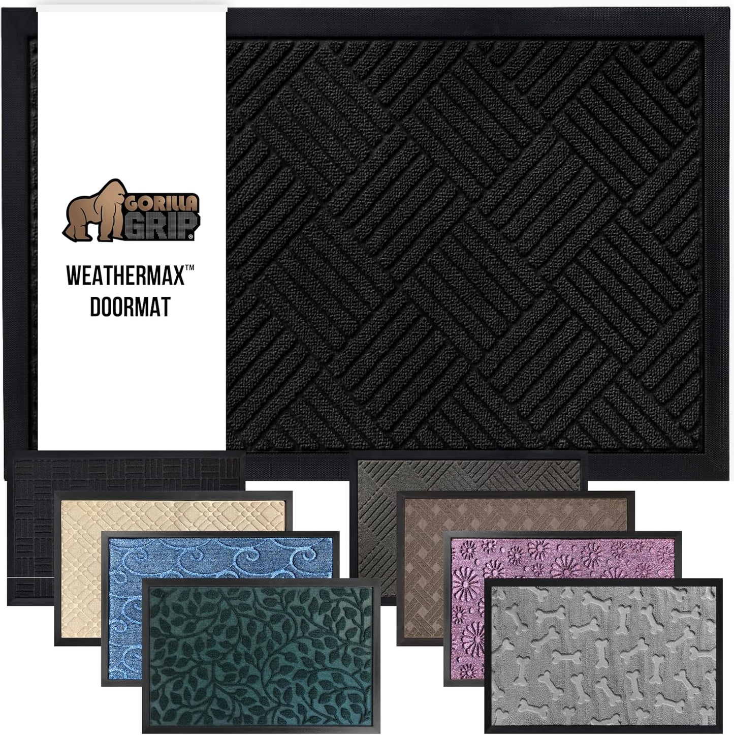 GORILLA GRIP 100% Waterproof All-Season WeatherMax Doormat US Designed Natural Rubber, Stain and