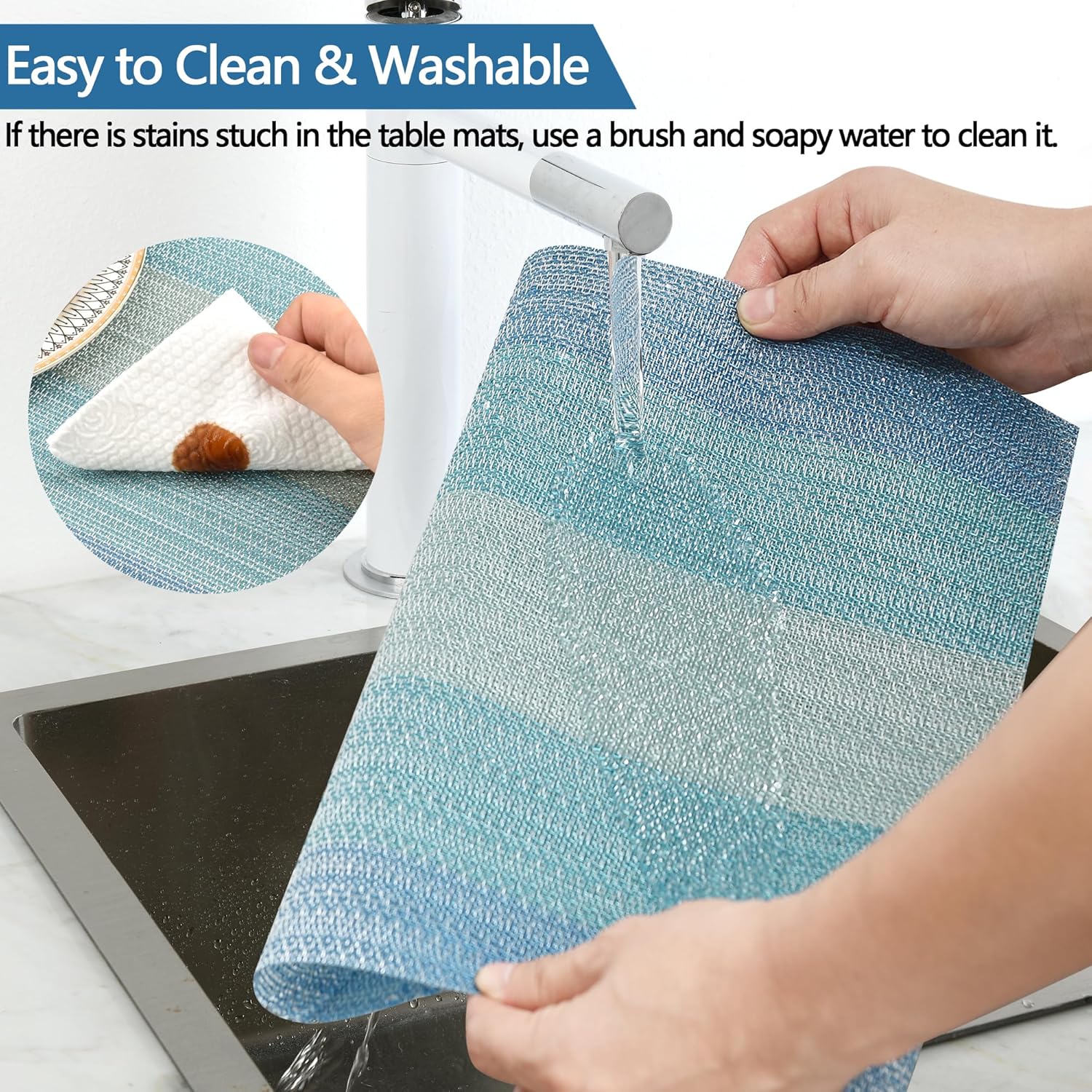 Placemats Set of 6 - Easy Clean Washable Vinyl Placemats - Wipeable Heat Resistant Table Mats for