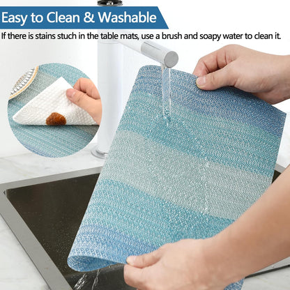 Placemats Set of 6 - Easy Clean Washable Vinyl Placemats - Wipeable Heat Resistant Table Mats for