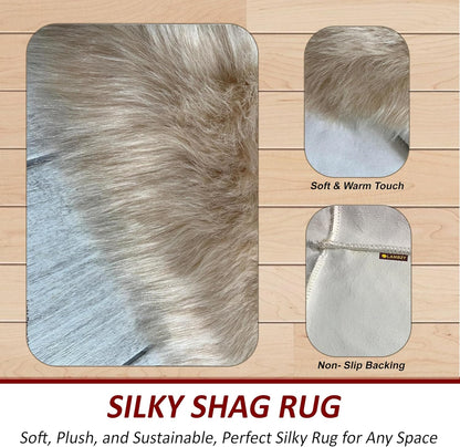 LAMBZY Faux Sheepskin Hypoallergenic Free Shape Silky Shag Rug, Luxury Shaggy Silky Plush Carpet