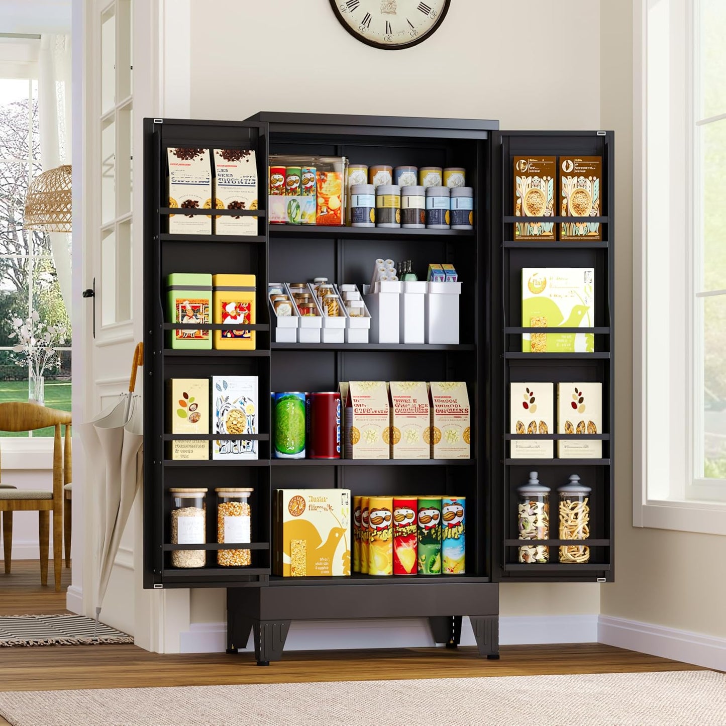 51" Metal Kitchen Pantry Cabinet, Storage Cabinets with 2 Door and 3 Adjustable Shelves, Black