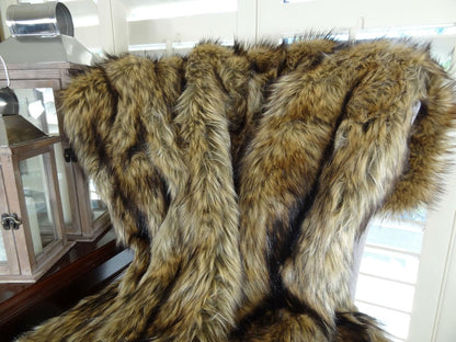 Brown Fur Throw Blanket and Bedspread - Brown Wolf Faux Fur - Light & Dark Brown Faux Fur - Luxury