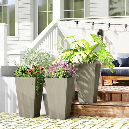 Outsunny Tall Planters for Outdoor Plants Set of 3, 28 in Taper Planters with Drainage Holes