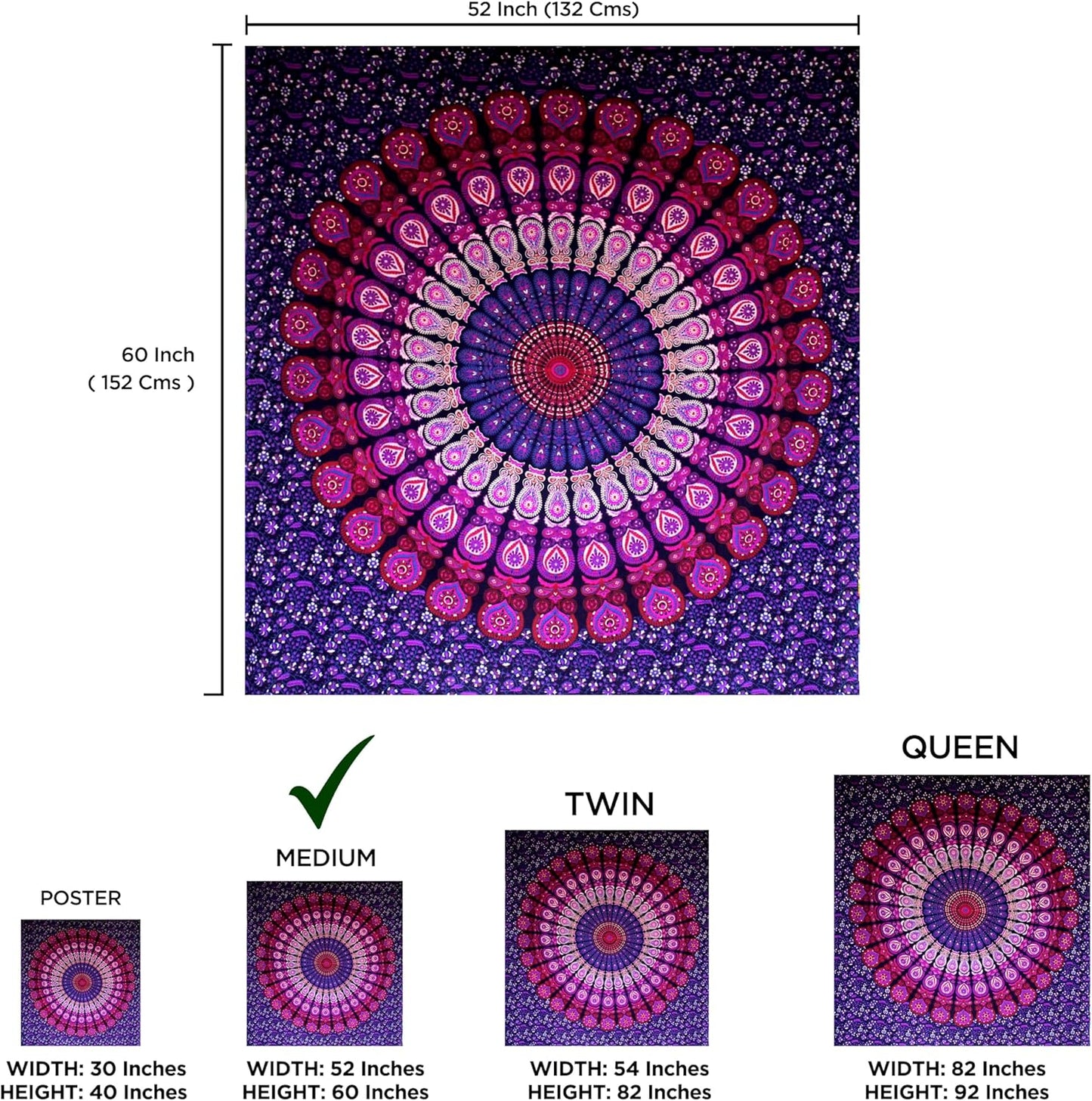 raajsee purple Tapestry- Best Mandala Wall Hanging- Mandala Tapestry For Bedroom Aesthetic-Size