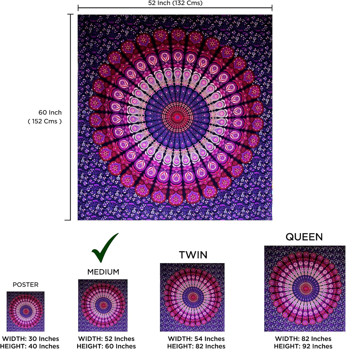 raajsee purple Tapestry- Best Mandala Wall Hanging- Mandala Tapestry For Bedroom Aesthetic-Size