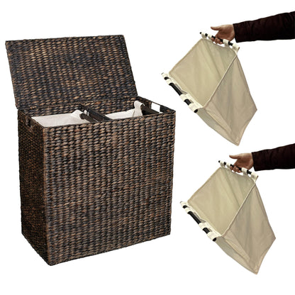 BirdRock Home Water Hyacinth Laundry Hamper Divided Interior (Espresso) | Eco-Friendly | Made of