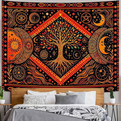 Lunerfex Tree of Life Sun Moon Stars Wall Tapestry, Cosmic Harmony Symbol Tapestries for Home