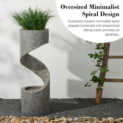 Glitzhome Tiered Outdoor Water Fountain with LED Light, Modern Spiral Outdoor Fountain with Stone