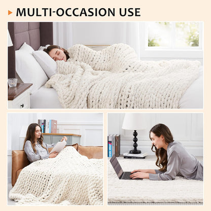 L'AGRATY Chunky Knit Blanket Throw: 72''x84'' Chenille Chunky Knitted Throw Blanket for Bed Couch