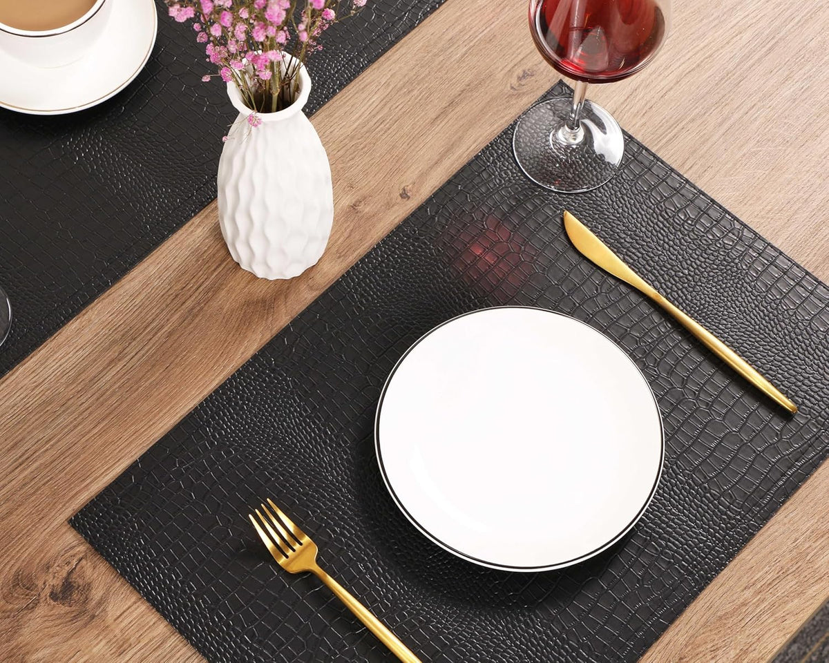 Jovono Faux Leather Hardboard Placemats, Set of 8 PU Table Mats, Easy to Clean, Heat & Stain