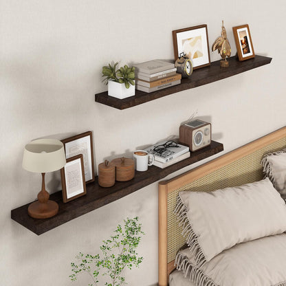 Axeman 48 inch Floating Shelves for Wall - 8'' D Live Edge Rustic Solid Elm Wood Floating Shelves