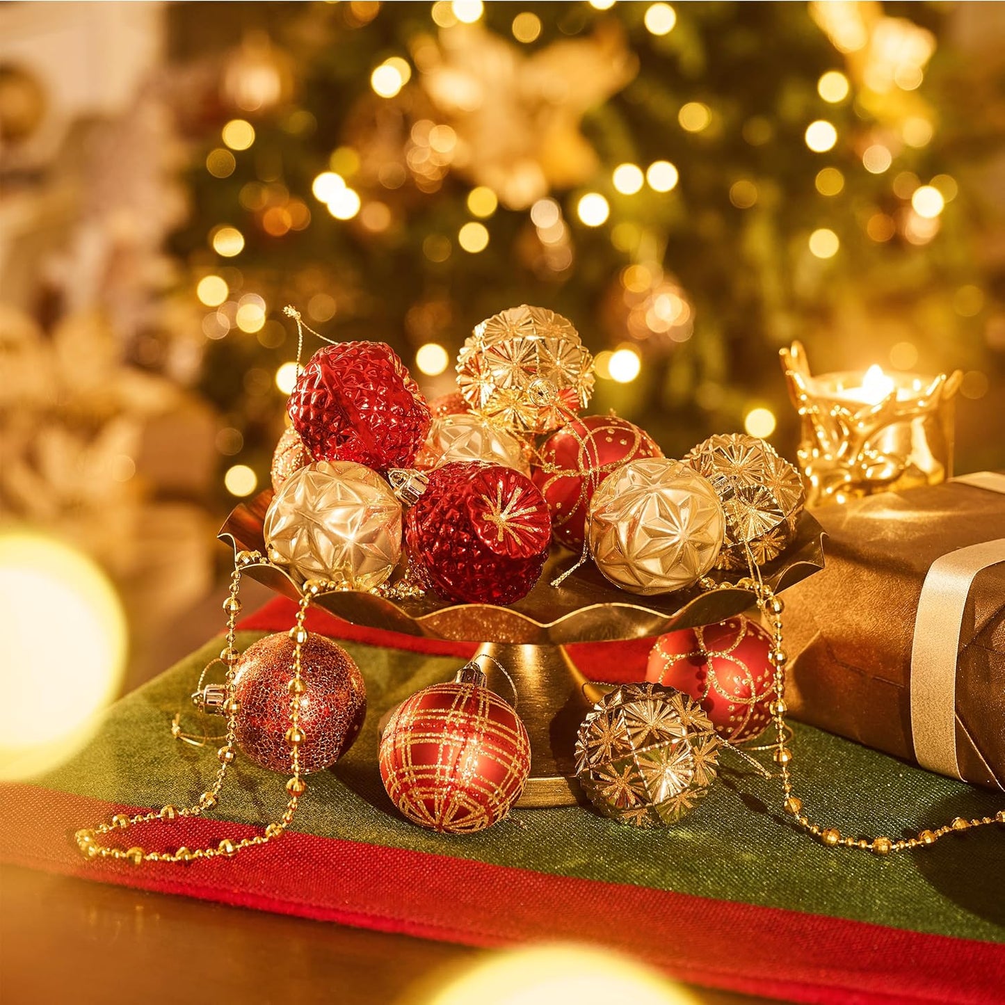 Valery Madelyn Ornaments for Christmas Trees, 16ct 2.36 Inches Red and Gold Shatterproof Christmas