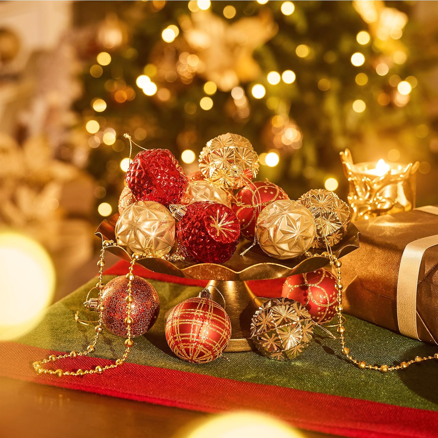 Valery Madelyn Ornaments for Christmas Trees, 16ct 2.36 Inches Red and Gold Shatterproof Christmas