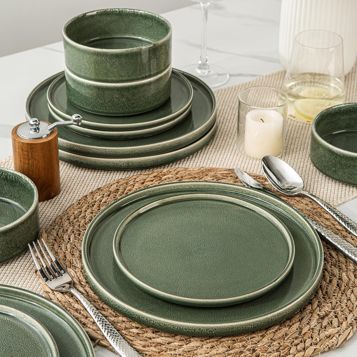 AmorArc Ceramic Dinnerware Sets, Handmade Reactive Glaze Stoneware Plates and Bowls Sets,Highly