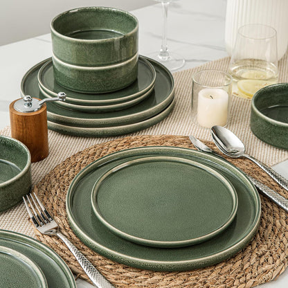AmorArc Ceramic Dinnerware Sets, Handmade Reactive Glaze Stoneware Plates and Bowls Sets,Highly