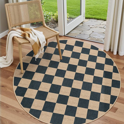 Lahome Checkered Round Rugs 6ft, Outdoor Patio Easy Jute Rug Indoor Outdoor Circle Carpet