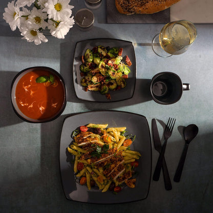 Gibson Elite Soho Lounge Square Reactive Glaze Stoneware Dinnerware Set, Service for 4 (16pc)