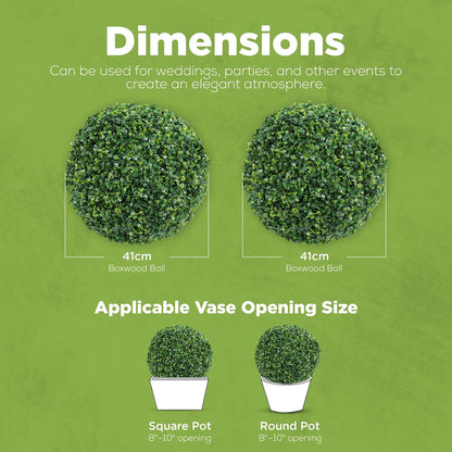 DRAY Premium 16.14" Faux Boxwood Balls – Set of 2 Artificial Topiary Spheres for Outdoor & Indoor