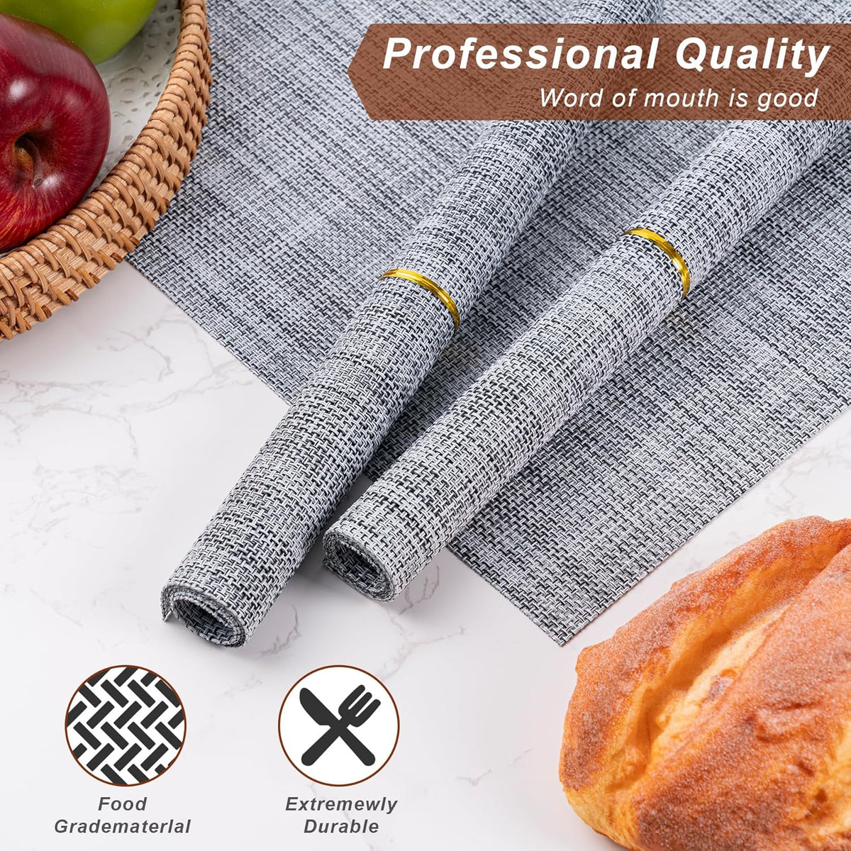 Placemats Set of 6 Washable Indoor/Outdoor Vinyl Place Mats for Dining Table Durable Non-Slip Heat