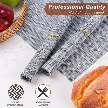 Placemats Set of 6 Washable Indoor/Outdoor Vinyl Place Mats for Dining Table Durable Non-Slip Heat