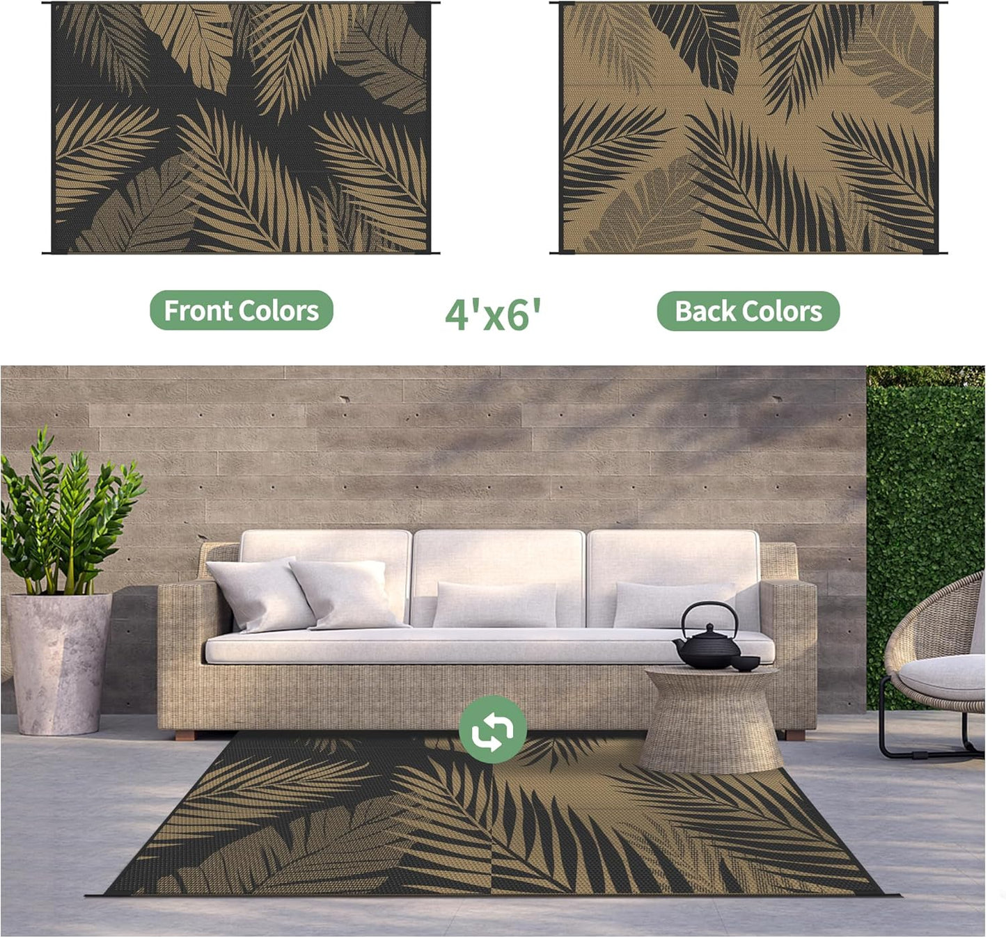 GENIMO Outdoor Rug 4' x 6' Waterproof for Patios Clearance, Reversible Outdoor Plastic Straw