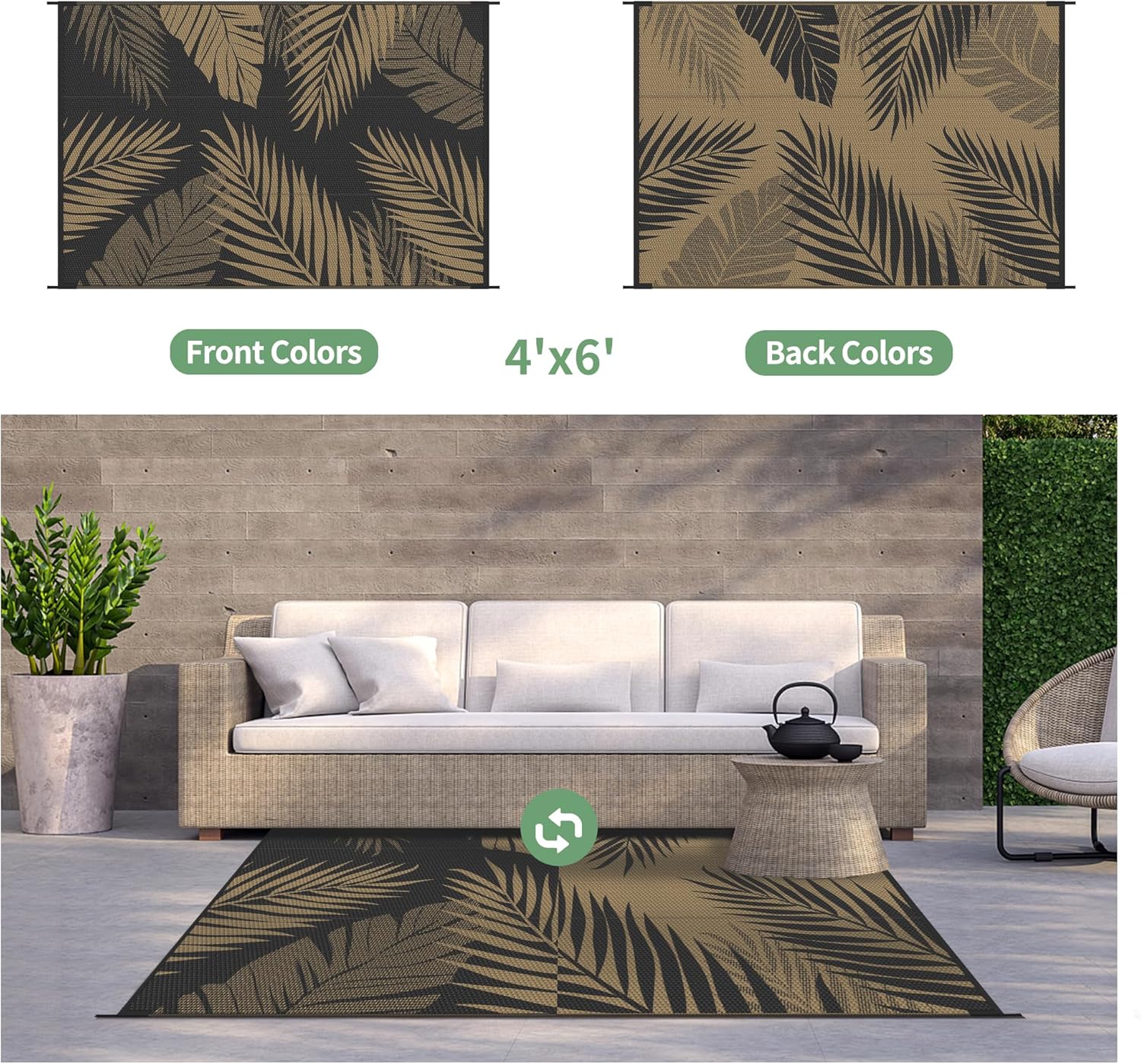 GENIMO Outdoor Rug 4' x 6' Waterproof for Patios Clearance, Reversible Outdoor Plastic Straw