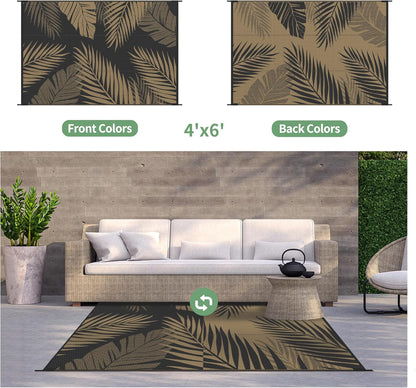 GENIMO Outdoor Rug 4' x 6' Waterproof for Patios Clearance, Reversible Outdoor Plastic Straw
