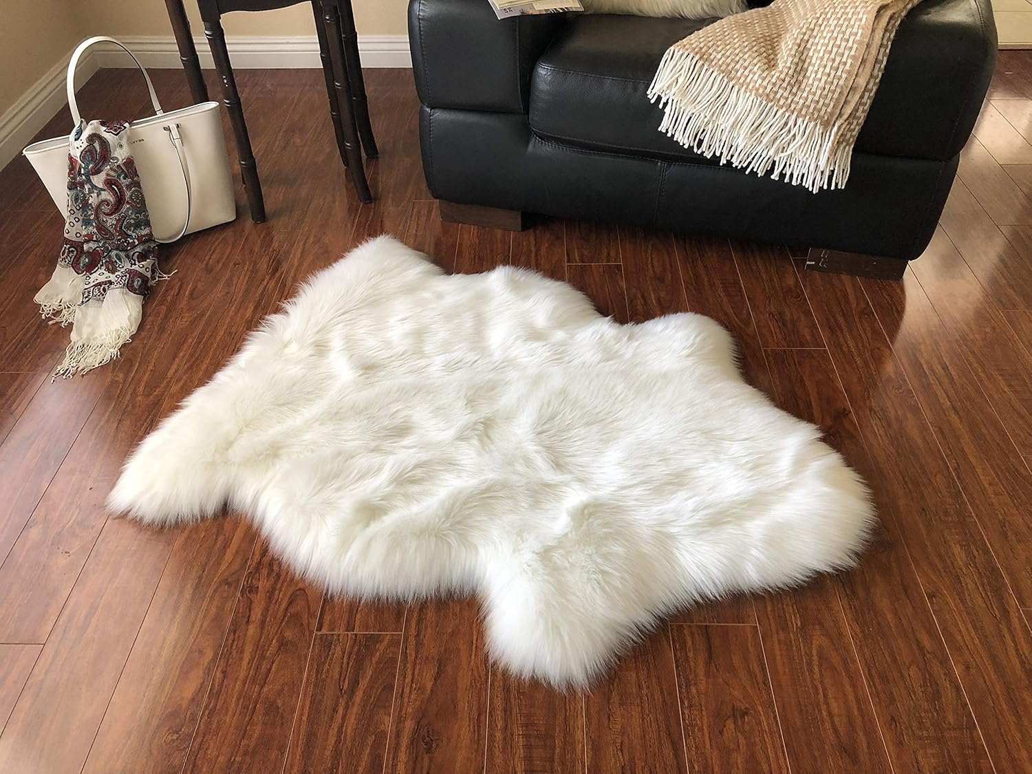 LAMBZY Faux Sheepskin Hypoallergenic Free Shape Silky Shag Rug, Luxury Shaggy Silky Plush Carpet