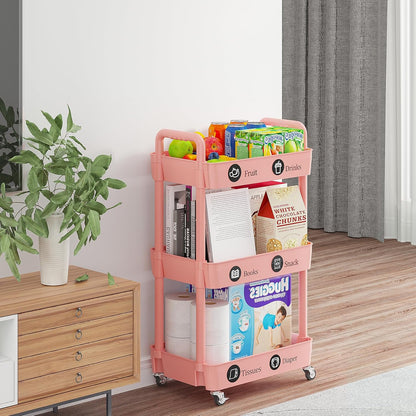 Laiensia 3-Tier Rolling Cart with Wheels,Multifunction Utility Storage carts, Kitchen Storage