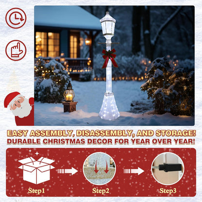 6FT Lighted Freestanding Lamp Post for Christmas Decoration, Pre-Lit Iridescent Post Lamp with 120