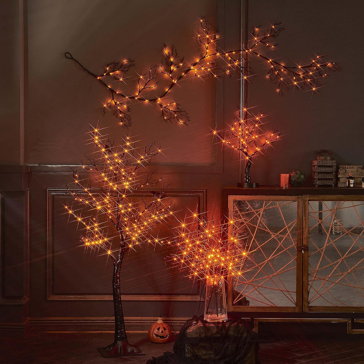 LITBLOOM Halloween Tree with Lights Plug in 4FT 150 Orange Fairy Lights, Lighted Black Spooky Tree